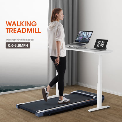 Compact 2-in-1 Under Desk Treadmill with Remote Control - Lightweight Walking Pad for Home and Office Workouts (0.6-3.8 MPH)