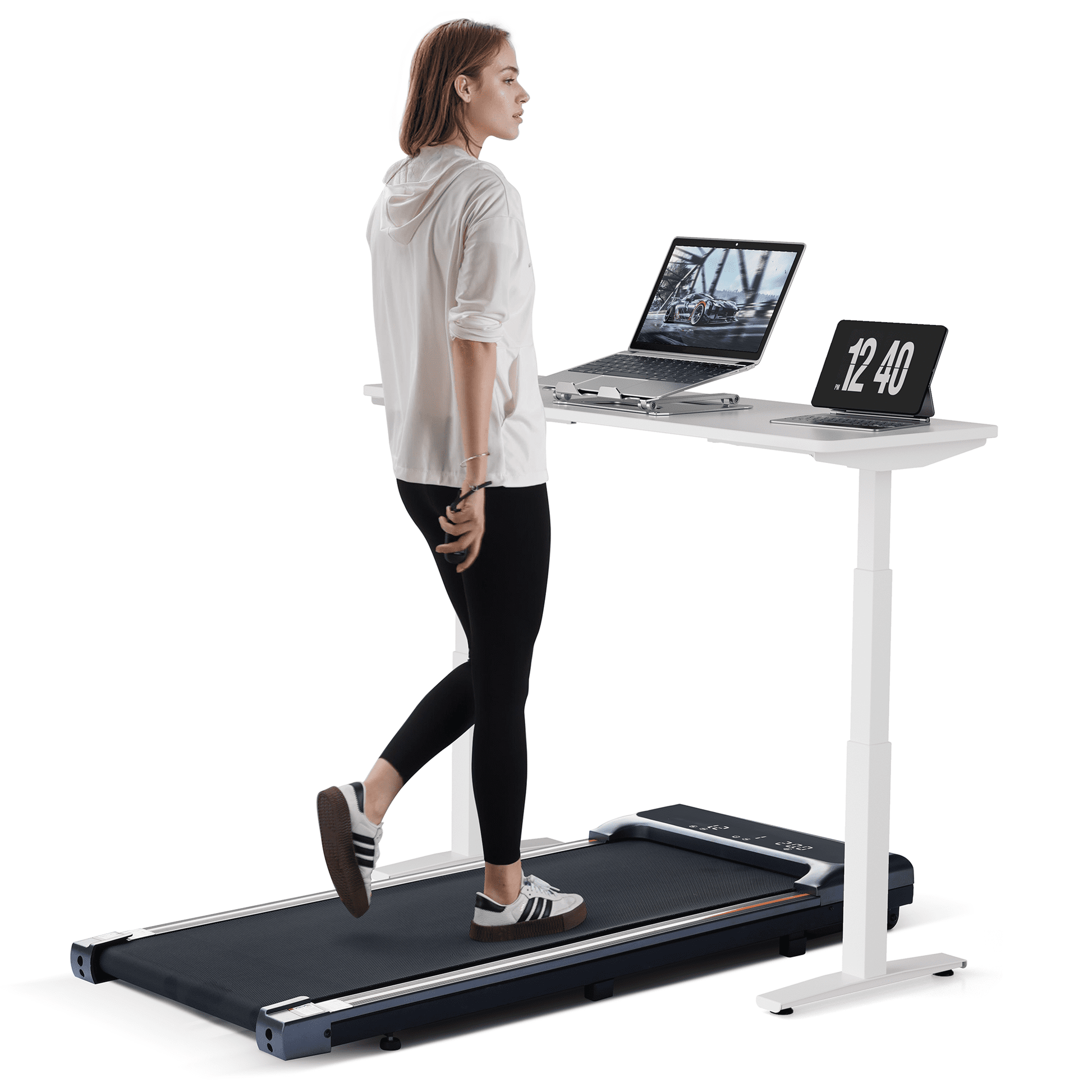 Compact 2-in-1 Under Desk Treadmill with Remote Control - Lightweight Walking Pad for Home and Office Workouts (0.6-3.8 MPH)